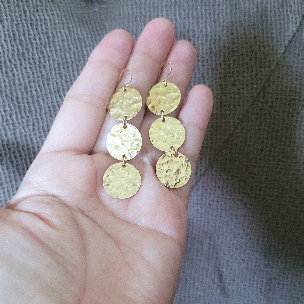 ✨️HP✨️ Gold💛 Filled Hammered🔨 Triple3️⃣ Disc📀 Earrings